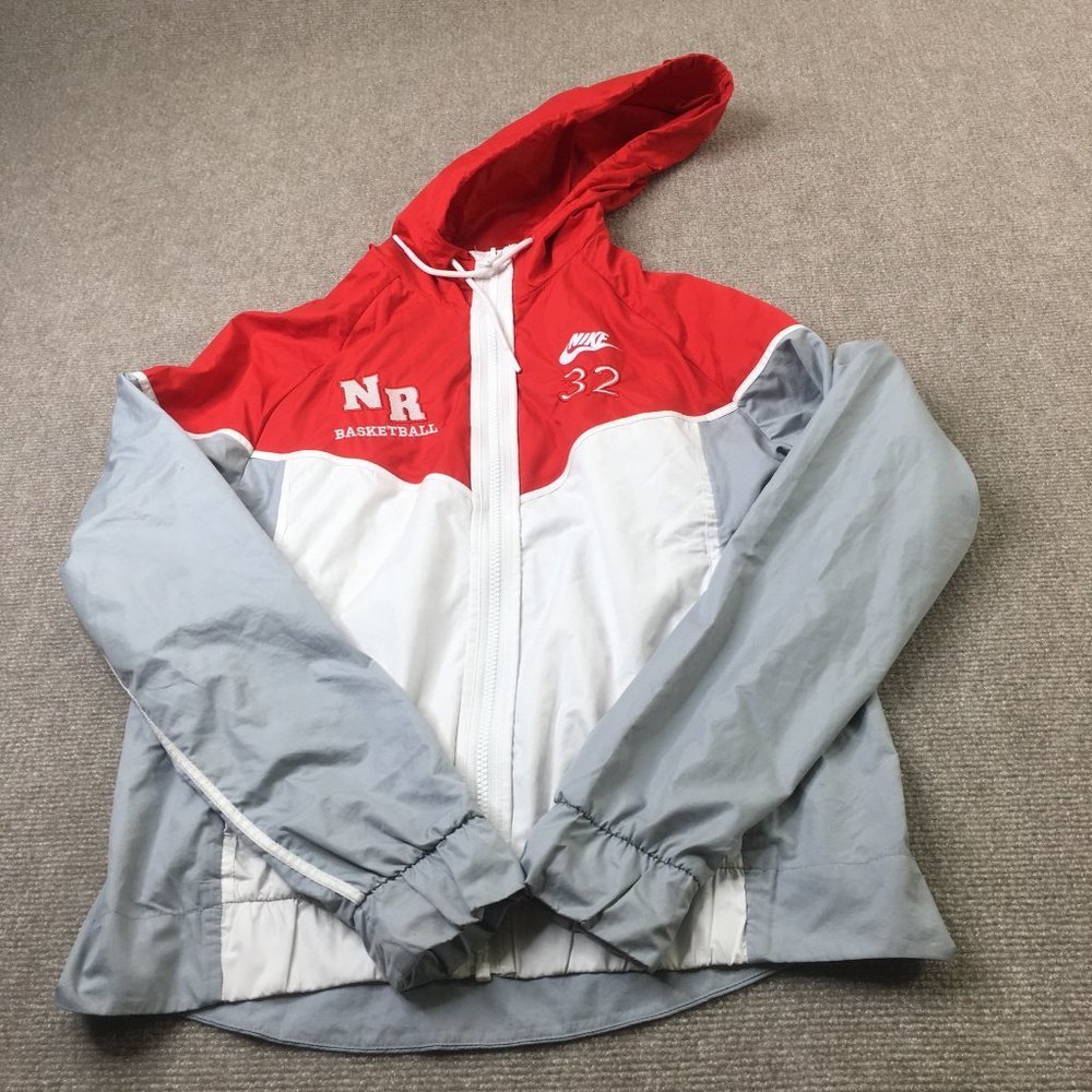 Nike Youth Kids Jacket Gray Red Small RN 32 Basketball Windbreaker Zip Boys 0349
